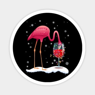 Funny Pink Flamingo Drink Wine On Christmas Xmas Gift Magnet